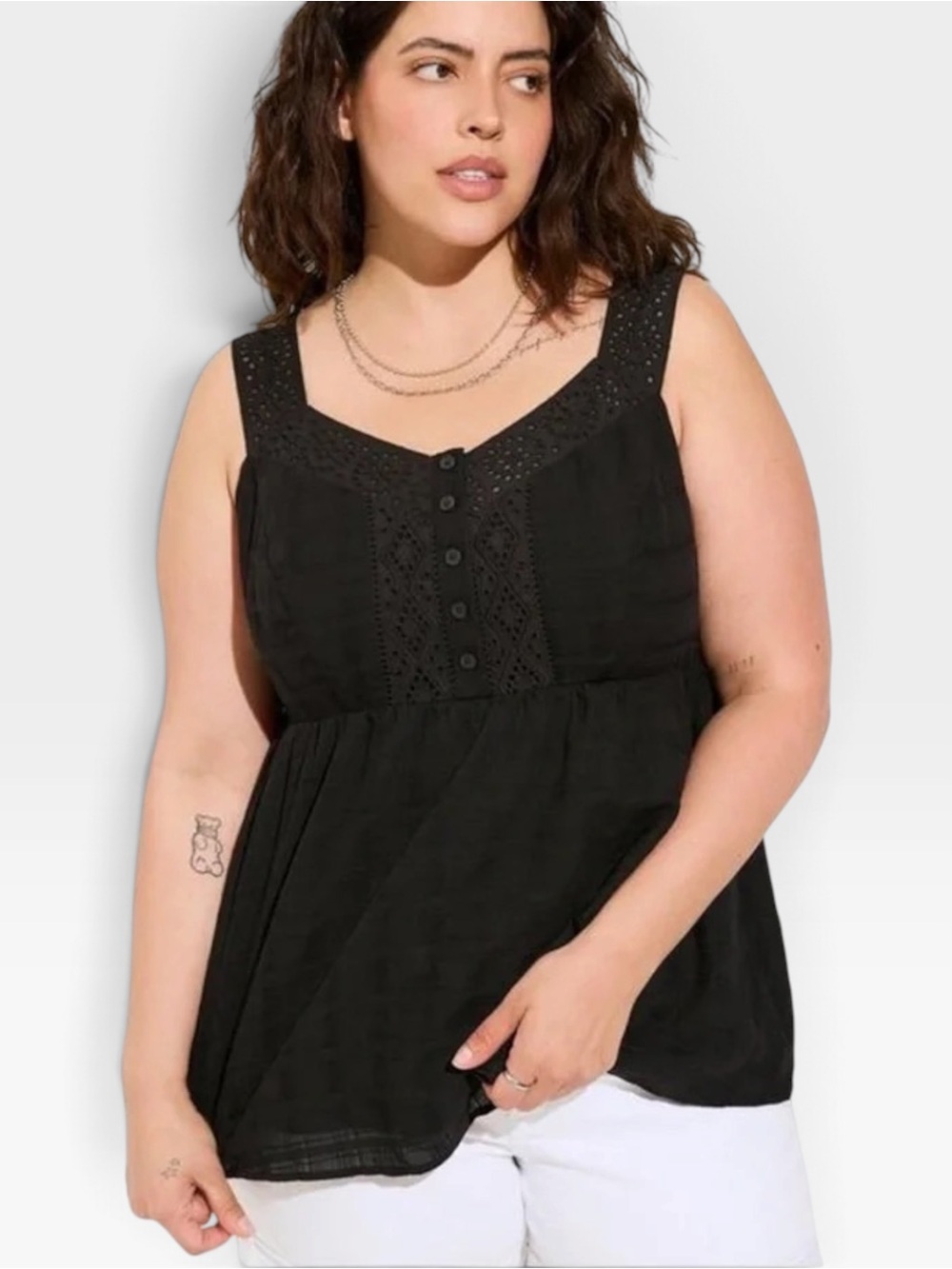 Torrid Black Cotton Eyelet Babydoll Button Front Tank Top NWT Size 3 3X 22 24